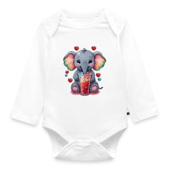 Un petit éléphant mignon boit de la limonade - Body Bébé bio manches longues - blanc - Devant