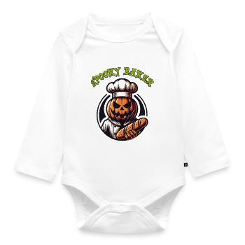 Citrouille d’Halloween avec chapeau de boulanger et pain - Body Bébé bio manches longues - blanc - Devant