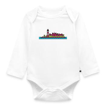 Plymouth City Skyline Smeaton's Tower Line Art - Organic Longsleeve Baby Bodysuit - white - Front