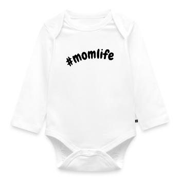 Momlife Hashtag Cute Minimalist Mom Shirt - Organic Longsleeve Baby Bodysuit - white - Front