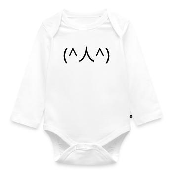 Begging emote (^人^) thank you Kaomoji - Organic Longsleeve Baby Bodysuit - white - Front
