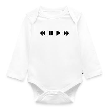 Play Pause Shuffle FFWD Rewind Musik Shirt - Baby Bio-Langarm-Body - Weiß - Vorne