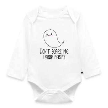 Funny baby saying Halloween Ghost - Organic Longsleeve Baby Bodysuit - white - Front