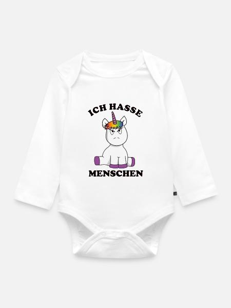 Einhorn Ich hasse Menschen - Baby Bio-Langarm-Body - Weiß
