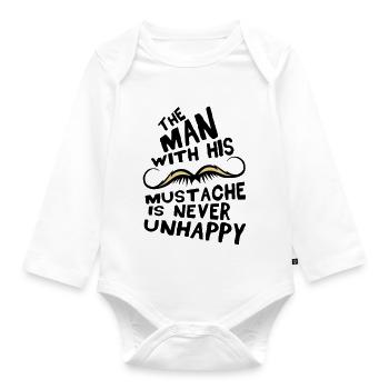 mustache man mustache unhappy quote - Organic Longsleeve Baby Bodysuit - white - Front