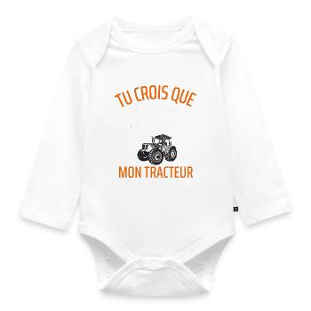 t shirt tracteur humour tracteur cadeau - Body Bébé bio manches longues - blanc - Devant