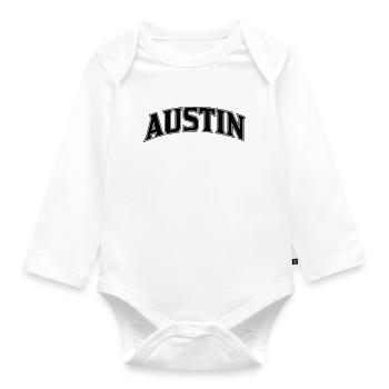 AUSTIN Arc Schriftzug Print - Baby Bio-Langarm-Body - Weiß - Vorne