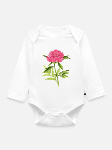 Pfingstrose - Baby Bio-Langarm-Body - Weiß