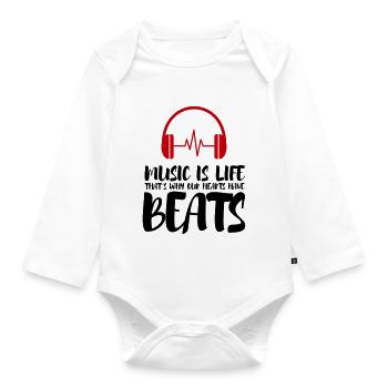 La musique, c’est la vie et c’est pourquoi la vie bat - Body Bébé bio manches longues - blanc - Devant