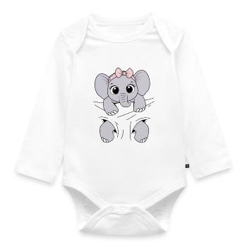 Babyelefant tragen Tier Elefantenbaby Baby Elefant - Baby Bio-Langarm-Body - Weiß - Vorne