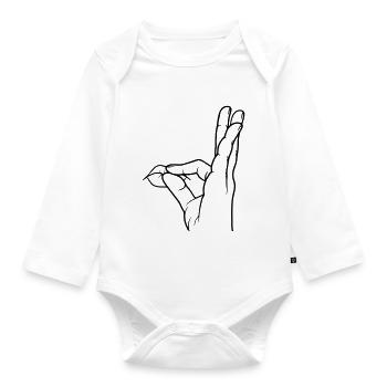 Hand gesture praise kiss mouth - Organic Longsleeve Baby Bodysuit - white - Front
