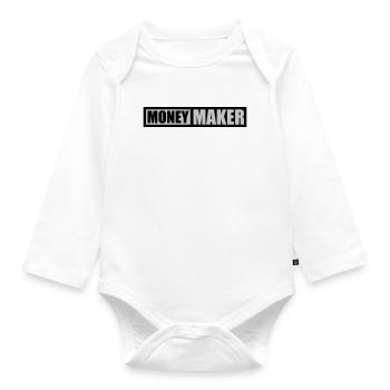 Text Logo Money Maker - Baby Bio-Langarm-Body - Weiß - Vorne
