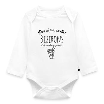 j'en ai assez des biberons c'est quand mon goblet - Body Bébé bio manches longues - blanc - Devant
