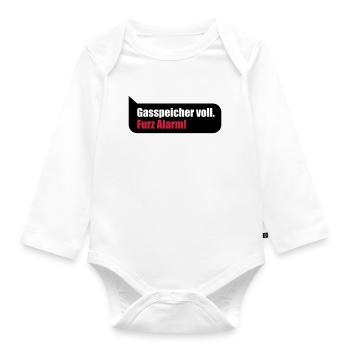 Gasspeicher voll Gas gefüllt lustiger Furz Spruch - Baby Bio-Langarm-Body - Weiß - Vorne