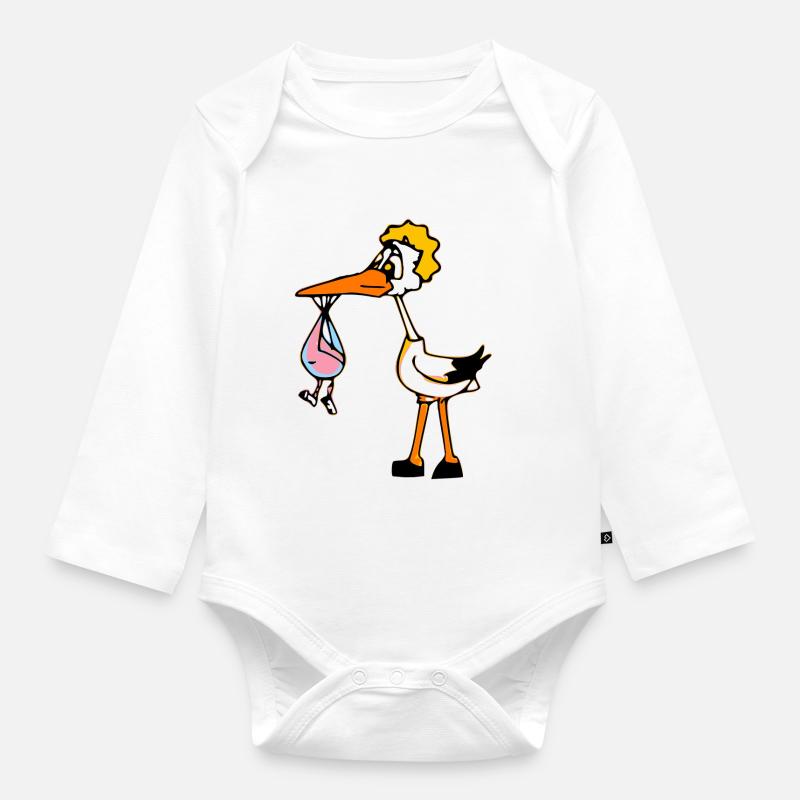 Cigogne et bébé - Body Bébé bio manches longues - blanc