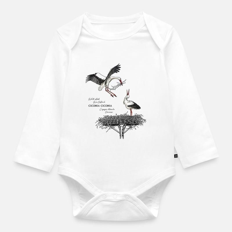 Cigognes blanches au nid - Body Bébé bio manches longues - blanc