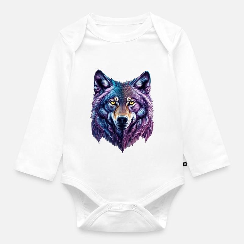 Wolf Splash - Baby Bio-Langarm-Body - Weiß