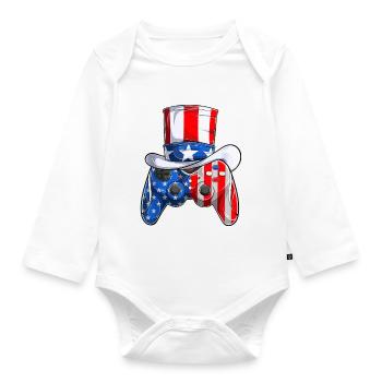 Jeu vidéo 4 juillet contrôleur drapeau américain - Body Bébé bio manches longues - blanc - Devant