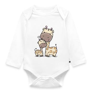 Giraffe with baby giraffe - Organic Longsleeve Baby Bodysuit - white - Front