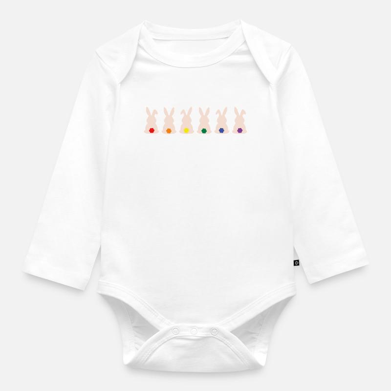 Rainbow Bunny - Organic Longsleeve Baby Bodysuit - white
