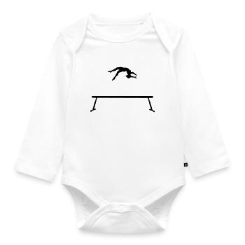 Gymnastics jump on balance beam - Organic Longsleeve Baby Bodysuit - white - Front