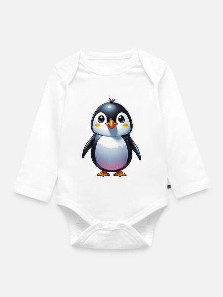 Pinguin - Baby Bio-Langarm-Body - Weiß