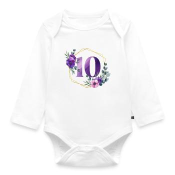 Geburtstag 10 Mädchen Blumenkranz Zehn 10 Jahre al - Baby Bio-Langarm-Body - Weiß - Vorne