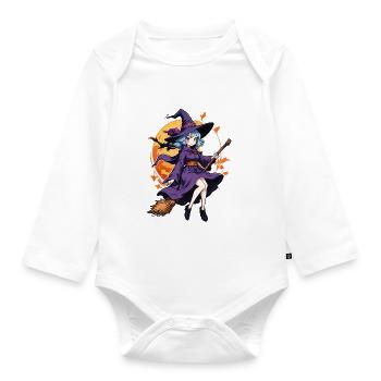 Halloween - Hexe mit Besen Grusel Manga - Baby Bio-Langarm-Body - Weiß - Vorne