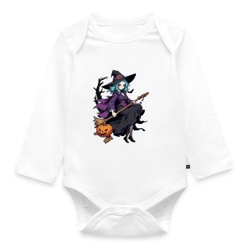 Halloween - Hexe mit Besen Grusel Manga - Baby Bio-Langarm-Body - Weiß - Vorne
