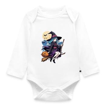 Halloween - Hexe mit Besen Grusel Manga - Baby Bio-Langarm-Body - Weiß - Vorne