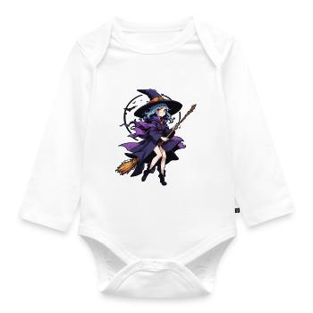 Halloween - Hexe mit Besen Grusel Manga - Baby Bio-Langarm-Body - Weiß - Vorne