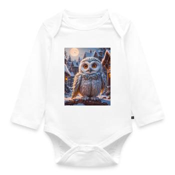 super cute birds – snowy owl - Organic Longsleeve Baby Bodysuit - white - Front