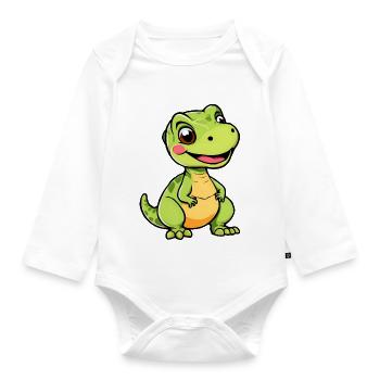 Verspielter Cartoon Dino - Baby Bio-Langarm-Body - Weiß - Vorne