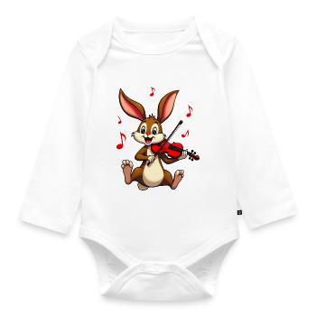Lapin Violoniste Mignon - Body Bébé bio manches longues - blanc - Devant