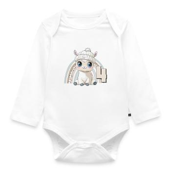 4ème anniversaire Alpaga Lama Arc-en-ciel Mignon Mignon - Body Bébé bio manches longues - blanc - Devant