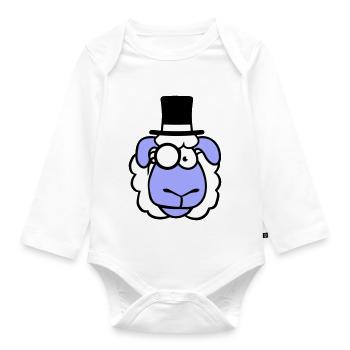 Sheep Mr. Gentleman Top Hat Monocle Glasses - Organic Longsleeve Baby Bodysuit - white - Front