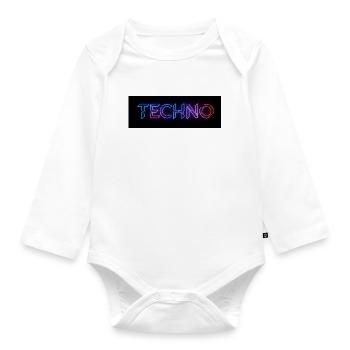 Techno Neon Glitch Text - Baby Bio-Langarm-Body - Weiß - Vorne