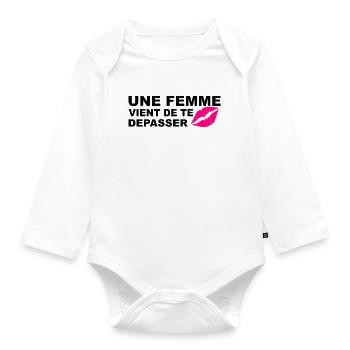lustiger Aufkleber - Baby Bio-Langarm-Body - Weiß - Vorne