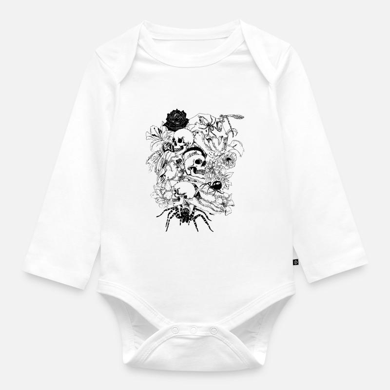 Skulls-et-araignées - Body Bébé bio manches longues - blanc