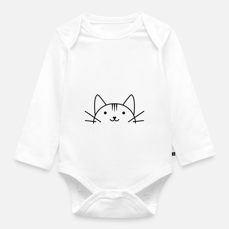 Style comique de tête de chat doux - Body Bébé bio manches longues - blanc