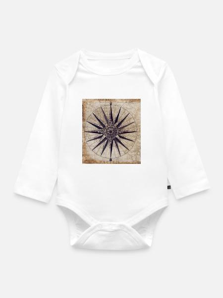 Kompass - Baby Bio-Langarm-Body - Weiß