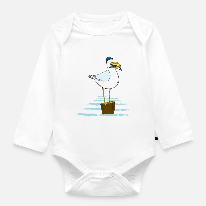 Möwe - Baby Bio-Langarm-Body - Weiß