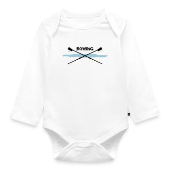 Rudern, Ruderboot und Paddel - Baby Bio-Langarm-Body - Weiß - Vorne