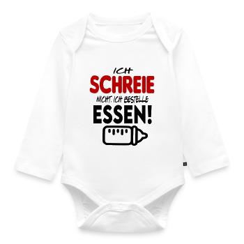 Baby Ich schreie nicht Ich bestelle Essen - Baby Bio-Langarm-Body - Weiß - Vorne