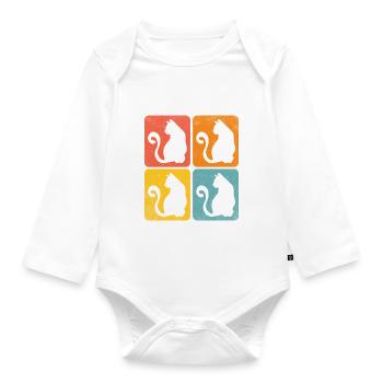 chat retro color shapes - Body Bébé bio manches longues - blanc - Devant