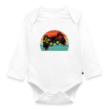 Retro Sunset Heart Gaming Controllers Gamer Gift - Organic Longsleeve Baby Bodysuit - white - Front