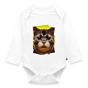 Katzengesicht - Baby Bio-Langarm-Body - Weiß - Vorne