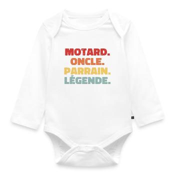 Motard | Oncle | Parrain | Légende - Body Bébé bio manches longues - blanc - Devant