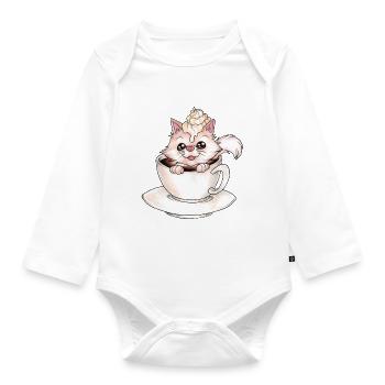 Catpuccino für Katzen und Kaffeeliebhaber Wortwitz - Baby Bio-Langarm-Body - Weiß - Vorne
