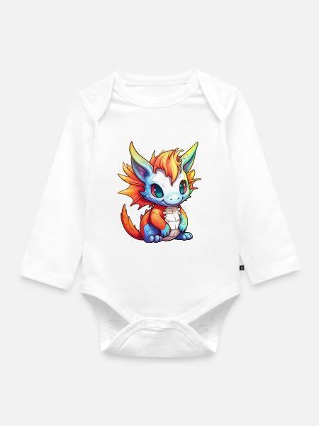 Drache Kawaii Zeichnung - Baby Bio-Langarm-Body - Weiß